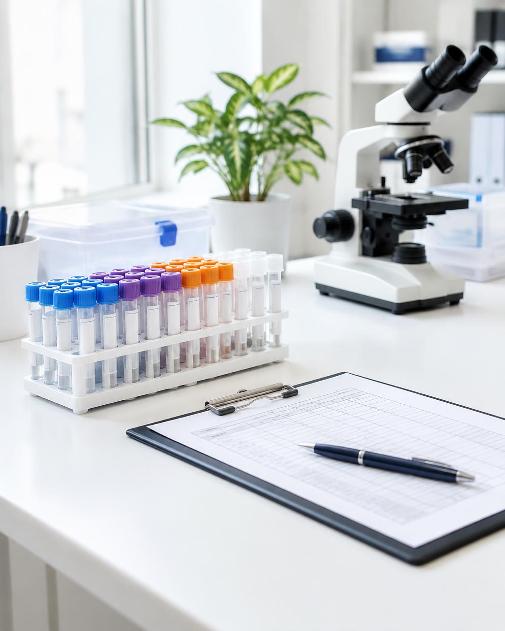 Organized research workstation with sample tubes