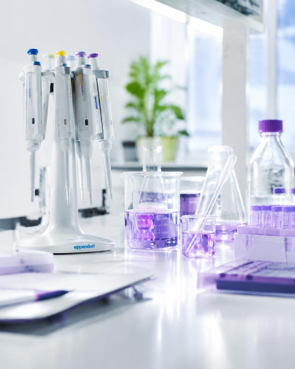 Laboratory bench with precision glassware